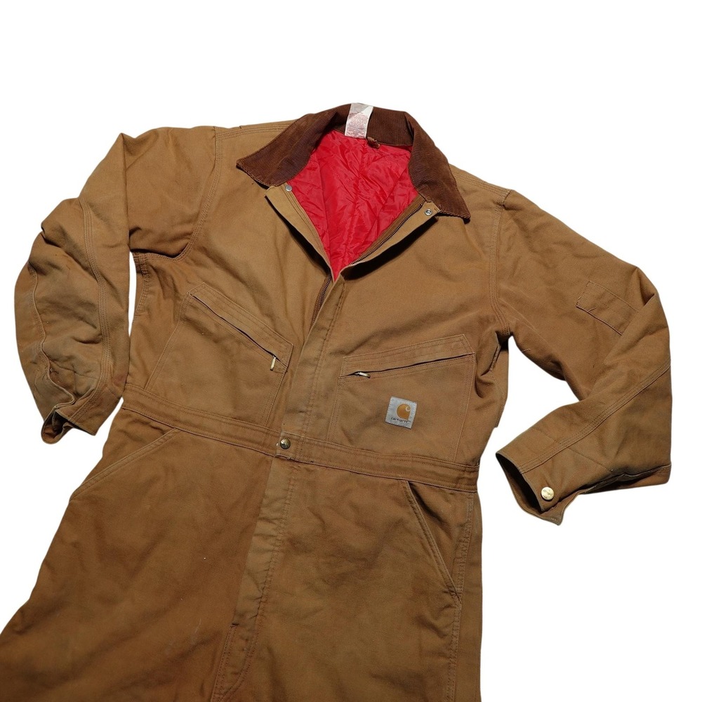 Carhartt Coveralls Mens 46 Tall Brown Duck Canvas Insulated Quilt Lined Workwear